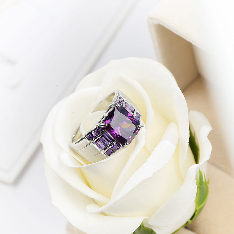 Women's Jewelry Fashion Simple Purple Zircon Wedding Rings