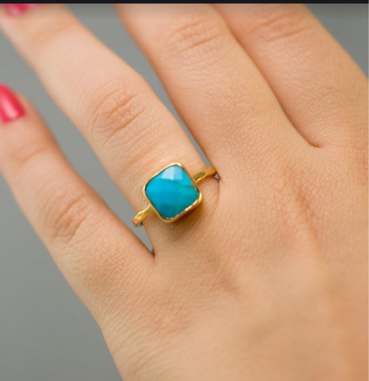Hand Jewelry Simple Square Turquoise Gold-plated Rings