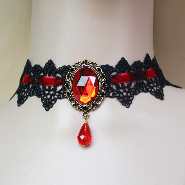 Women's Popular Black Lace Crystal Jewelry Clavicle Necklaces