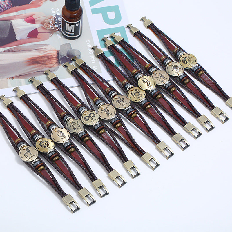 Punk Constellation Cattle Leather Ornament Hand-woven Bracelets