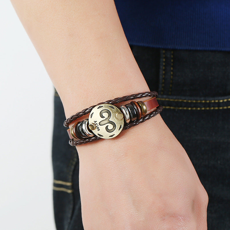 Punk Constellation Cattle Leather Ornament Hand-woven Bracelets