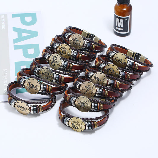 Punk Constellation Cattle Leather Ornament Hand-woven Bracelets