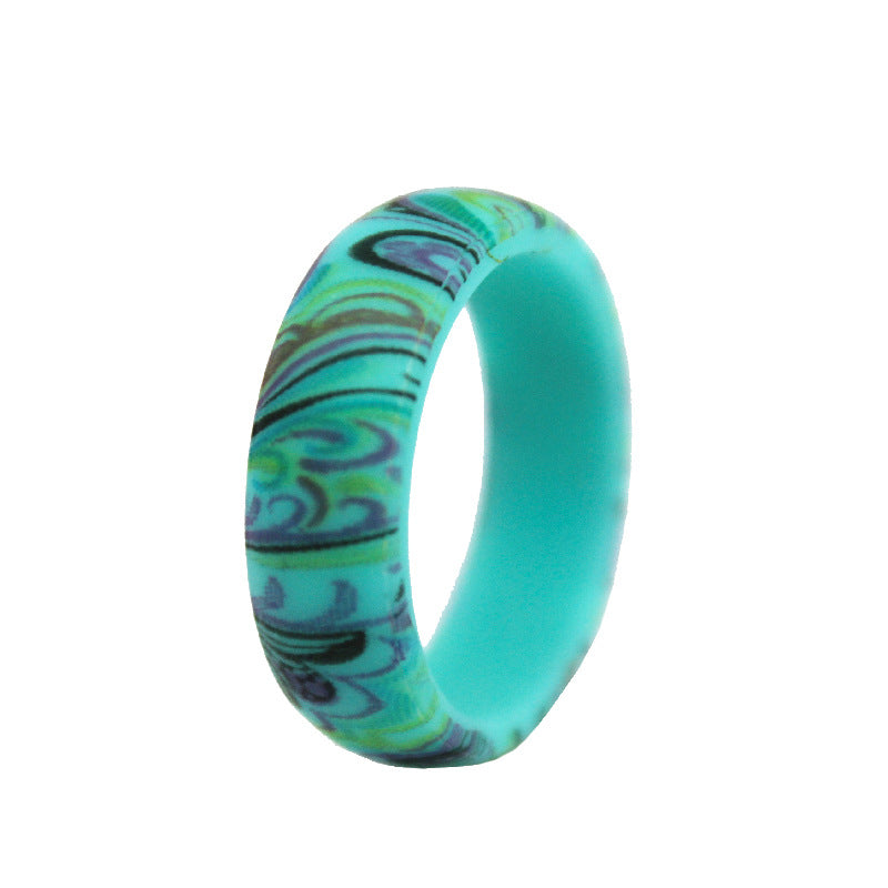 Women's Silica Gel Wide Paisley Pattern Printed Rings