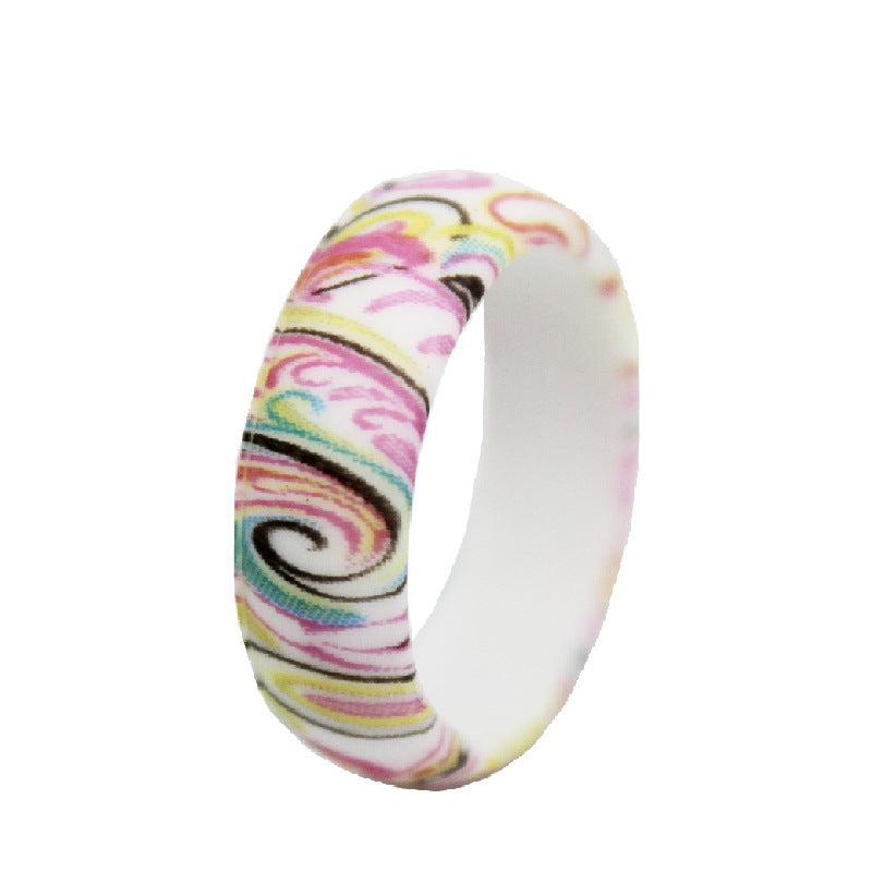 Women's Silica Gel Wide Paisley Pattern Printed Rings