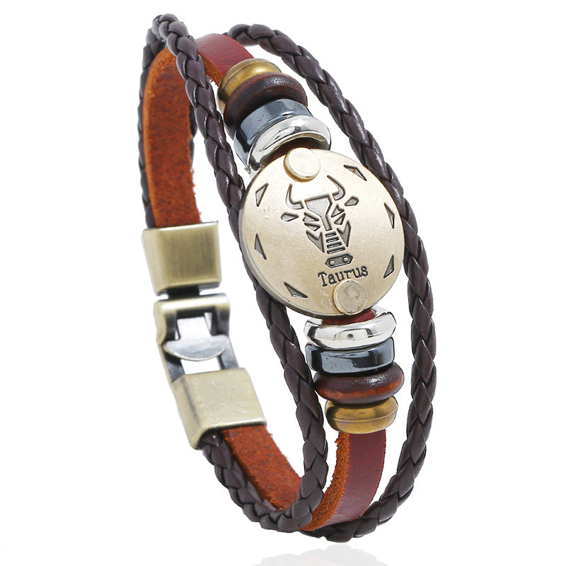 Punk Constellation Cattle Leather Ornament Hand-woven Bracelets