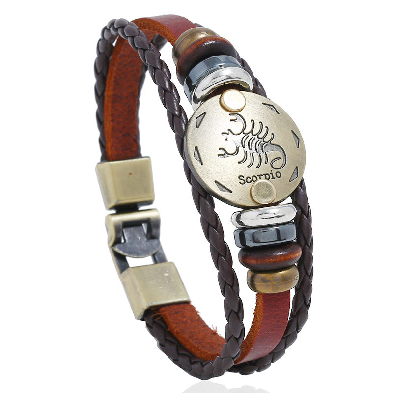 Punk Constellation Cattle Leather Ornament Hand-woven Bracelets
