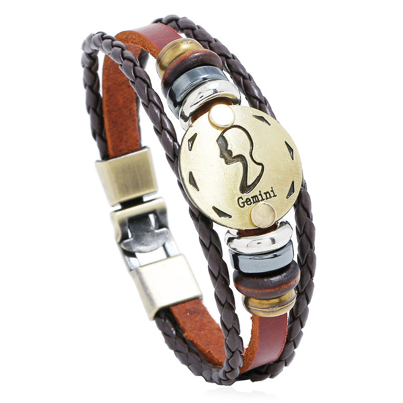 Punk Constellation Cattle Leather Ornament Hand-woven Bracelets