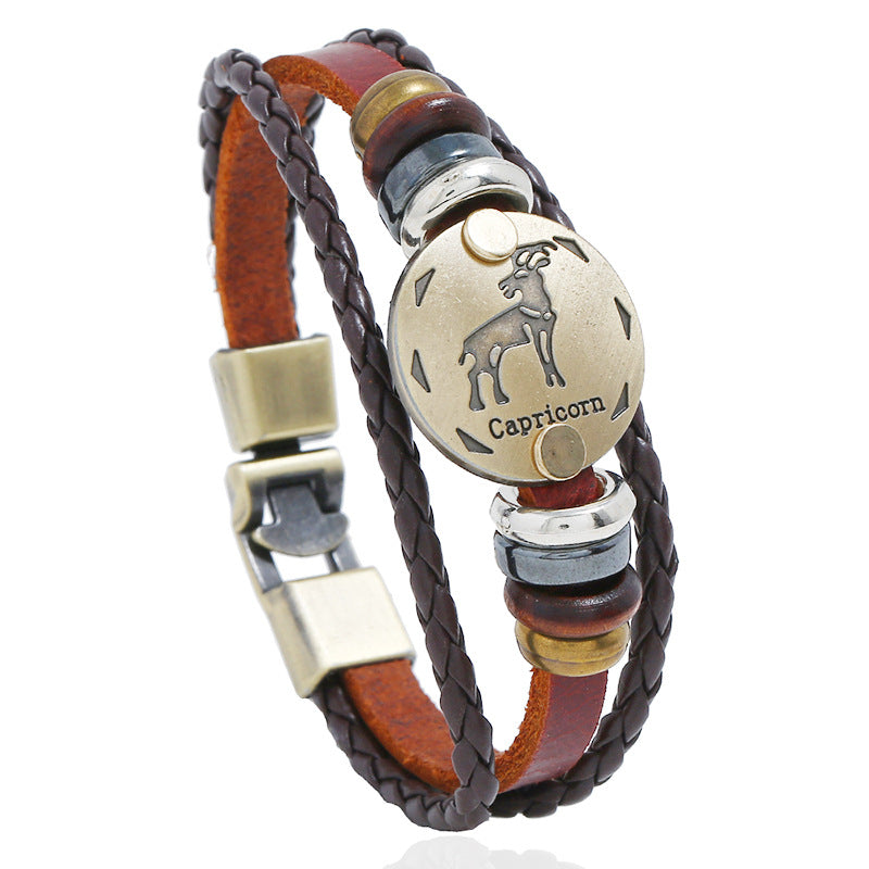 Punk Constellation Cattle Leather Ornament Hand-woven Bracelets