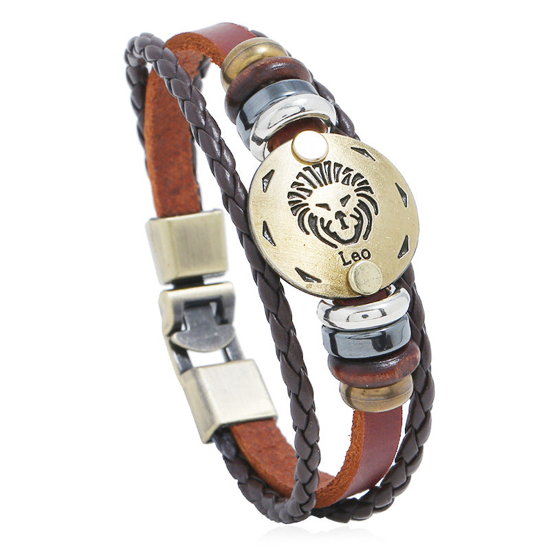 Punk Constellation Cattle Leather Ornament Hand-woven Bracelets