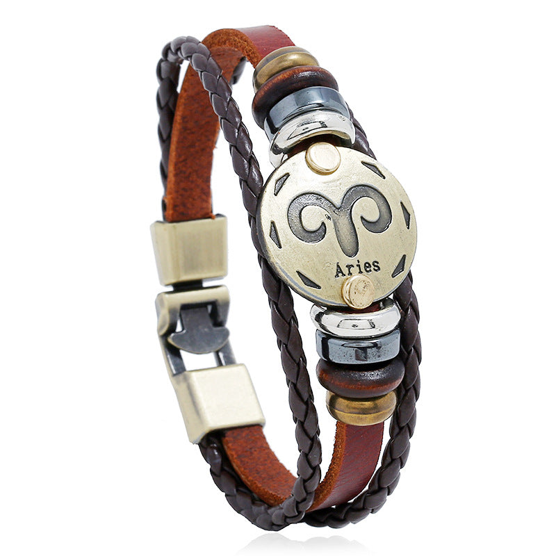 Punk Constellation Cattle Leather Ornament Hand-woven Bracelets