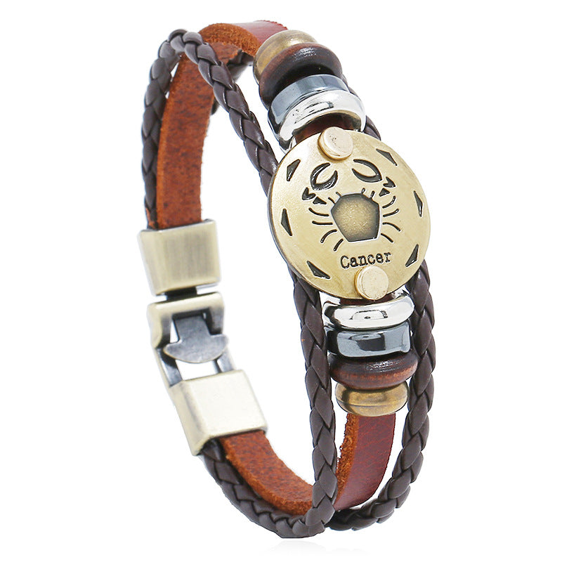Punk Constellation Cattle Leather Ornament Hand-woven Bracelets
