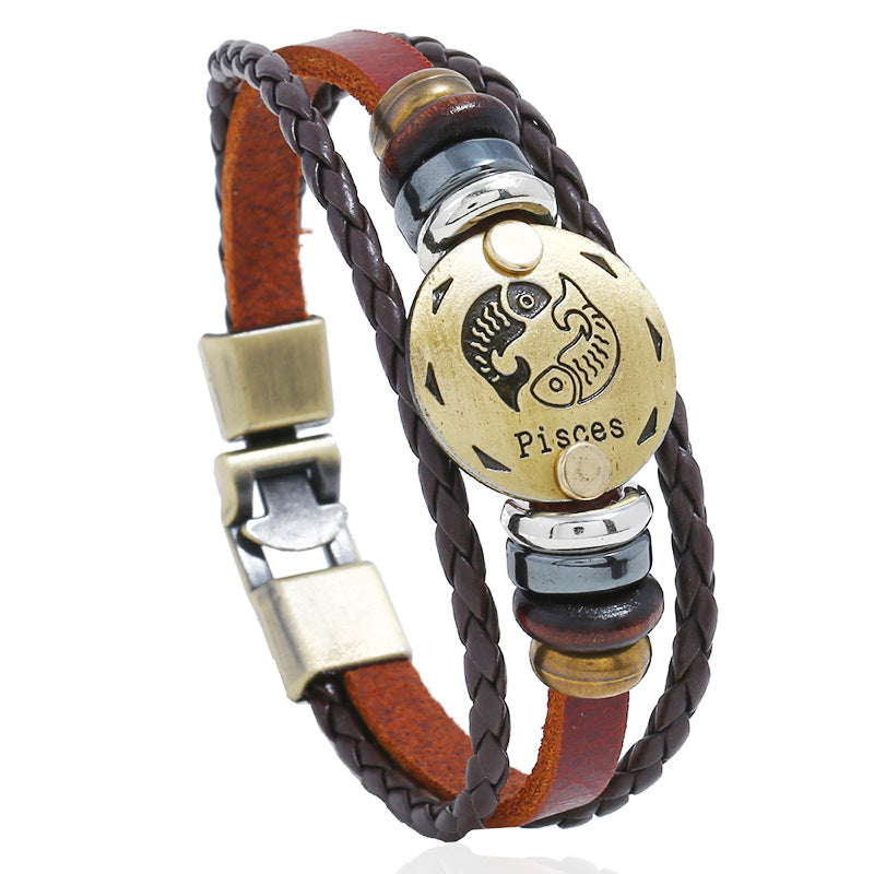 Punk Constellation Cattle Leather Ornament Hand-woven Bracelets