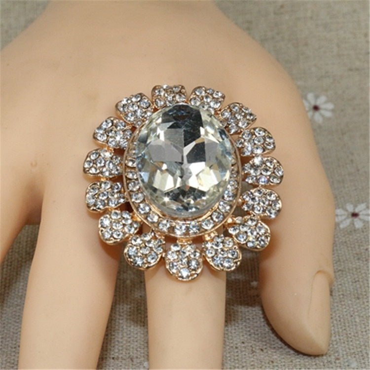 Luxury Crystal Glass Open Adjustable Fashion Rings