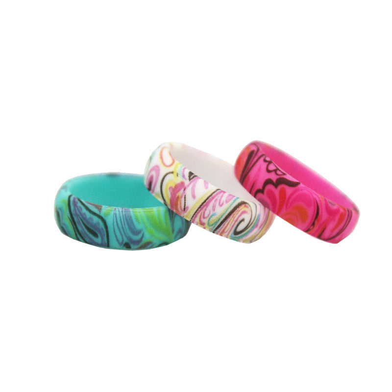 Women's Silica Gel Wide Paisley Pattern Printed Rings