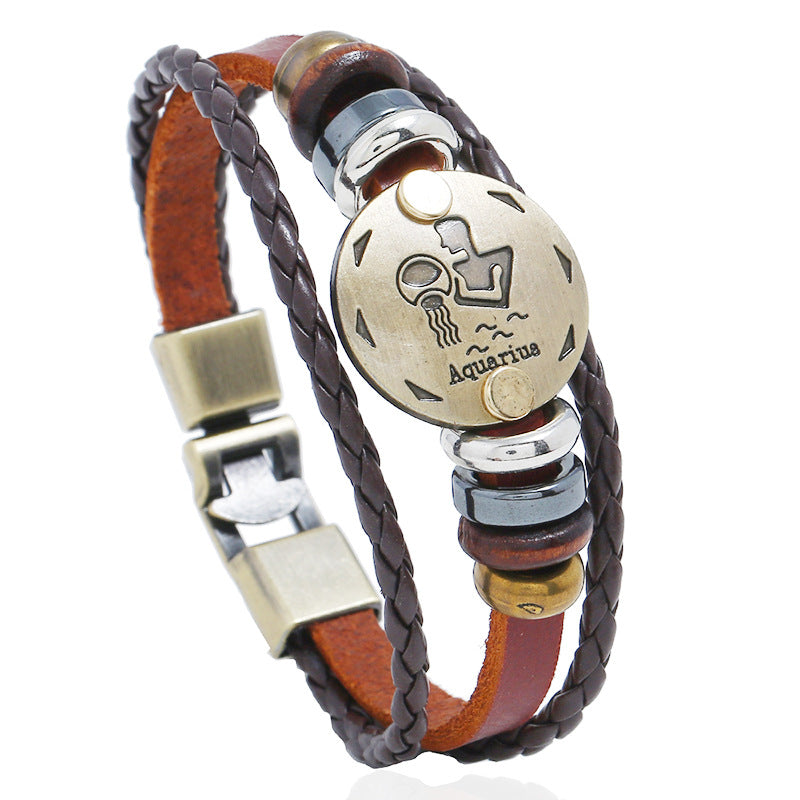 Punk Constellation Cattle Leather Ornament Hand-woven Bracelets