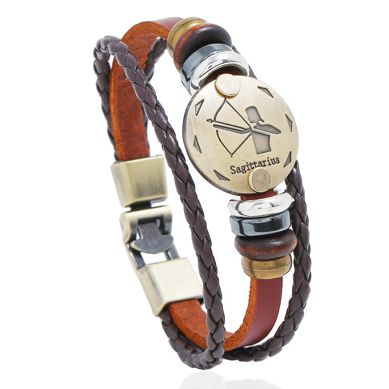 Punk Constellation Cattle Leather Ornament Hand-woven Bracelets
