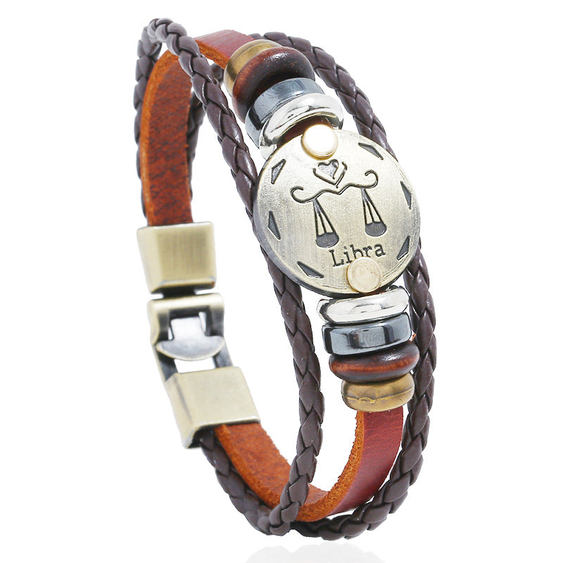Punk Constellation Cattle Leather Ornament Hand-woven Bracelets