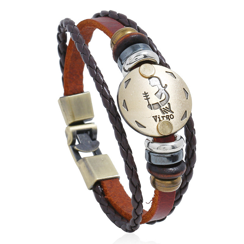 Punk Constellation Cattle Leather Ornament Hand-woven Bracelets