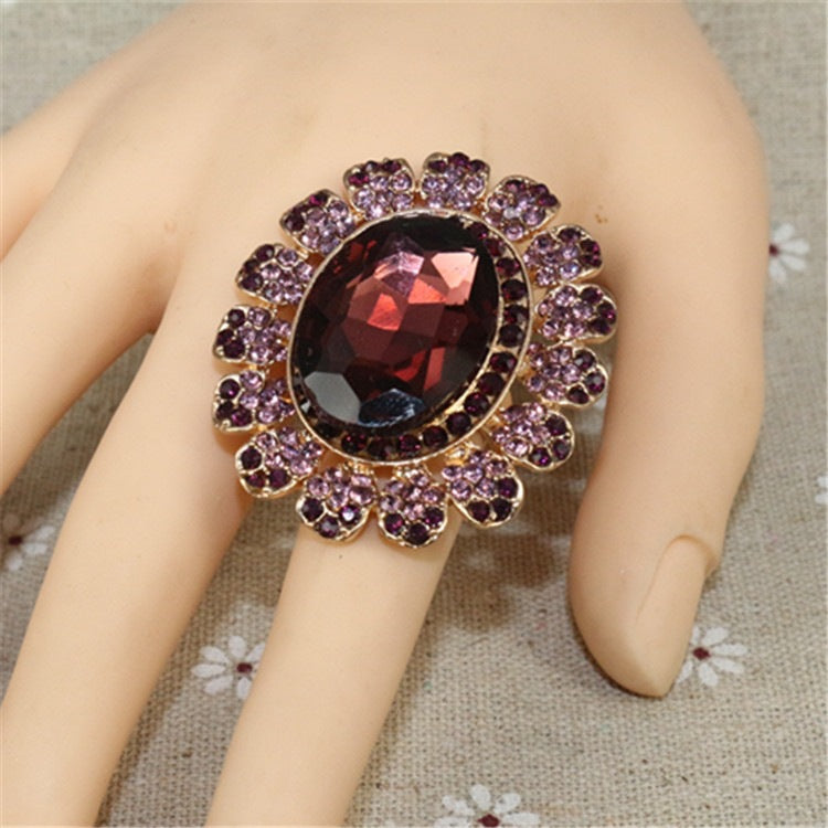 Luxury Crystal Glass Open Adjustable Fashion Rings