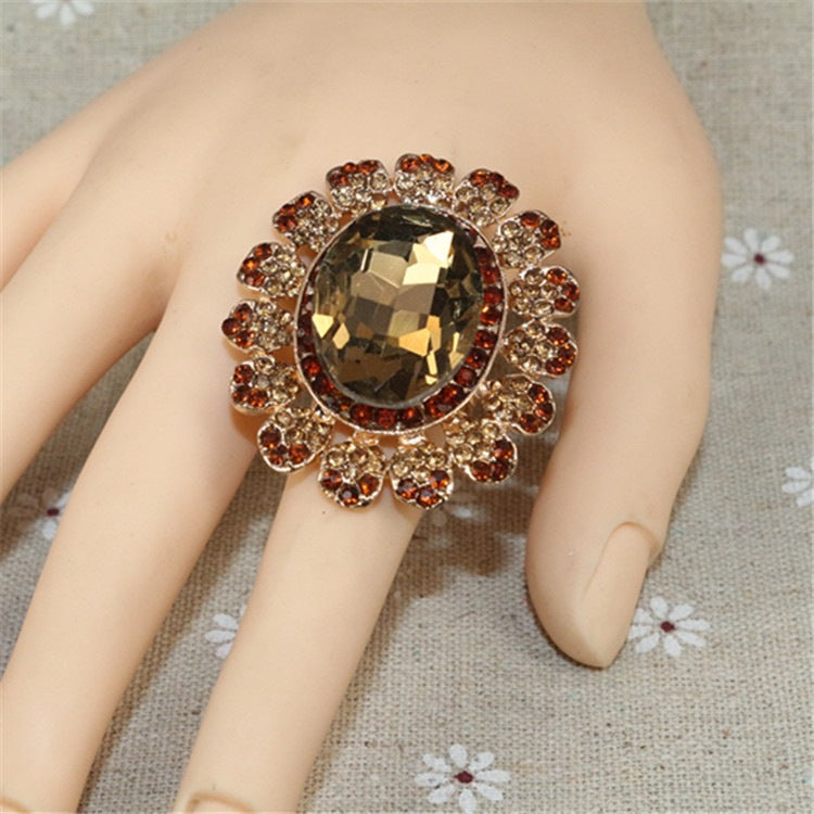 Luxury Crystal Glass Open Adjustable Fashion Rings