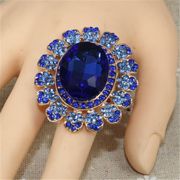 Luxury Crystal Glass Open Adjustable Fashion Rings
