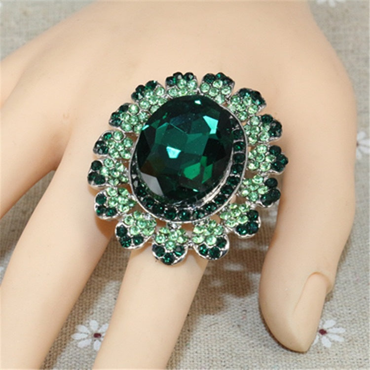 Luxury Crystal Glass Open Adjustable Fashion Rings