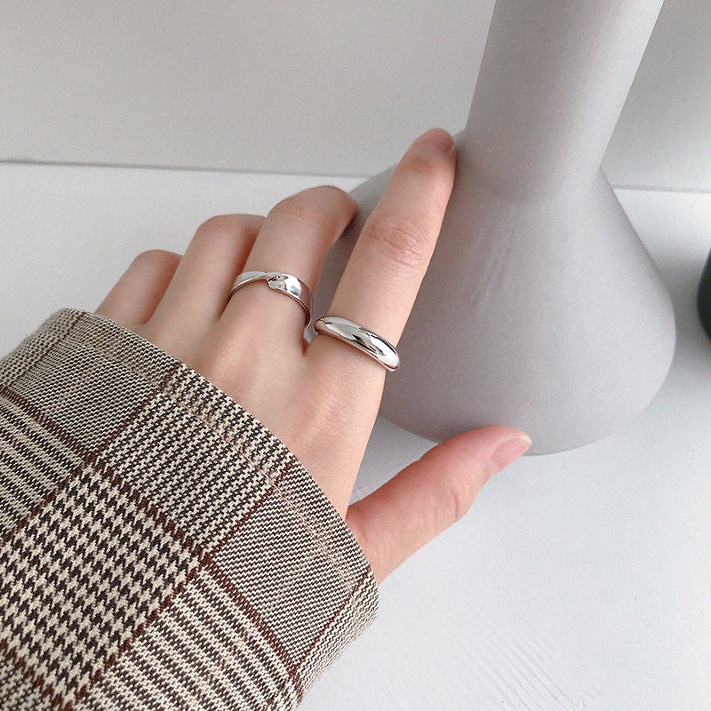Women's Korean Elegant Sier Simple Geometric Arc Rings