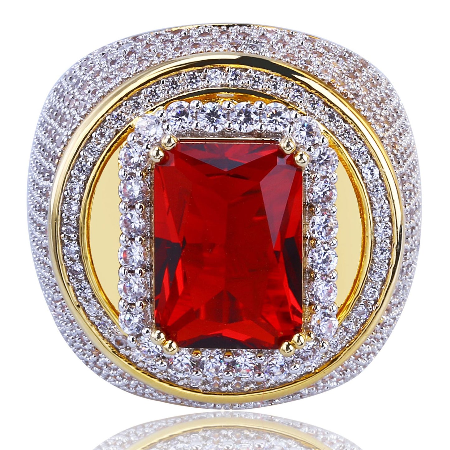 Men's Gold-plated Zircon Ruby Hip Hop Best Rings