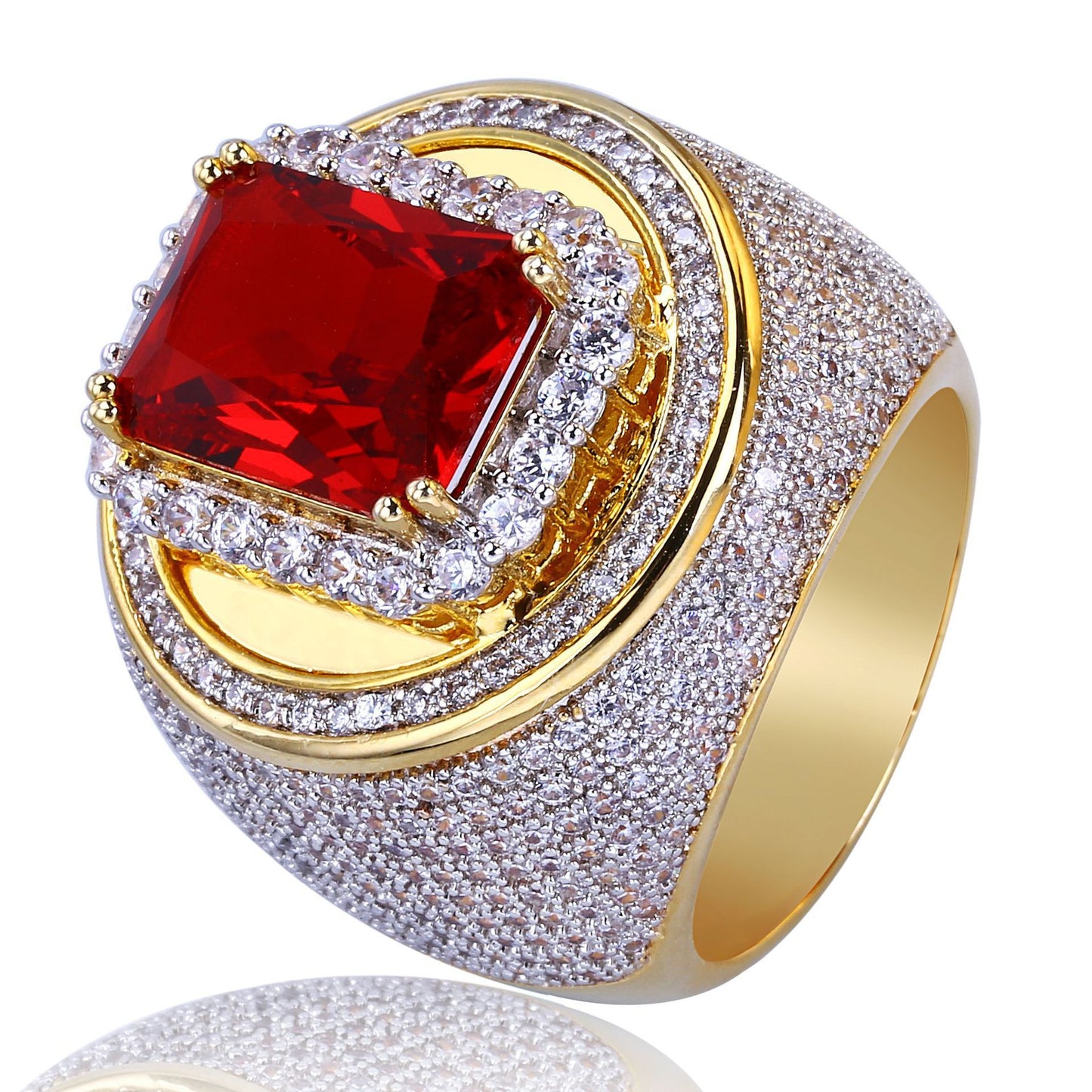 Men's Gold-plated Zircon Ruby Hip Hop Best Rings