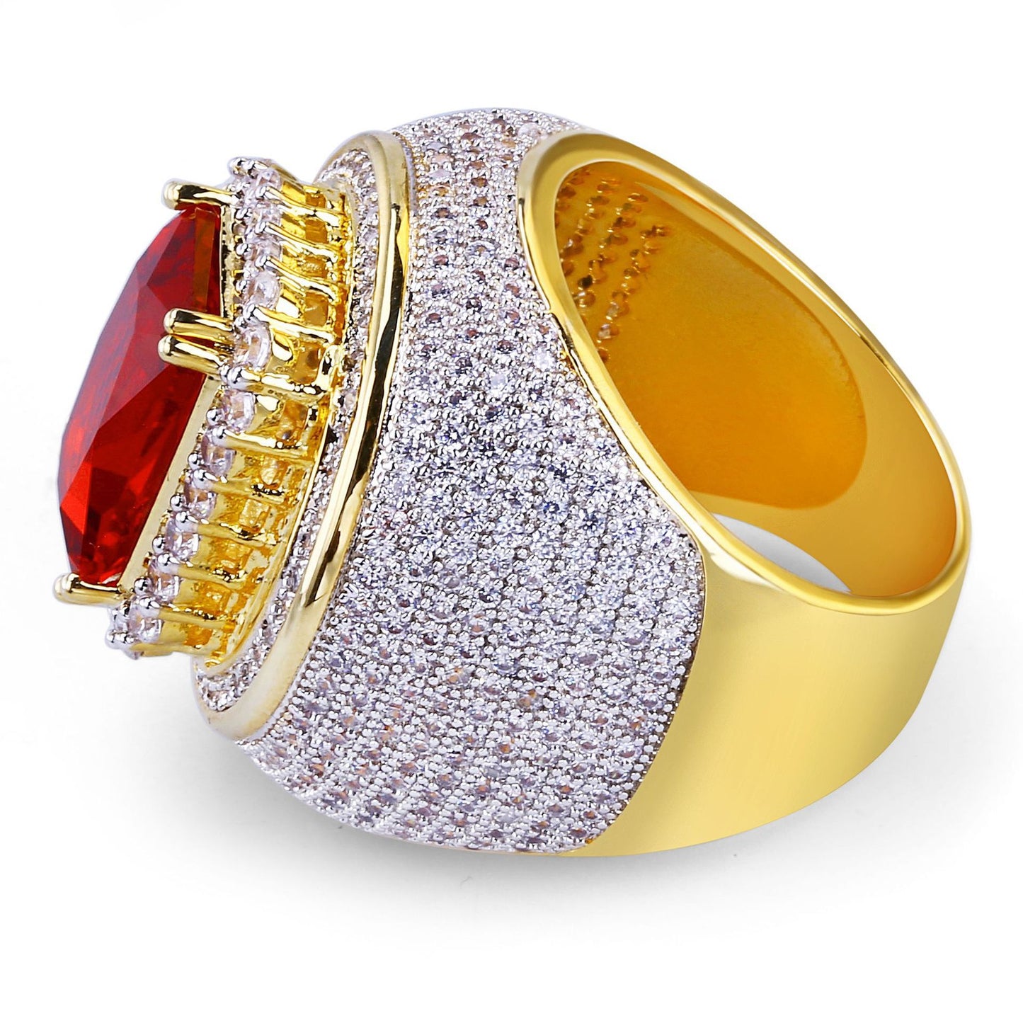 Men's Gold-plated Zircon Ruby Hip Hop Best Rings