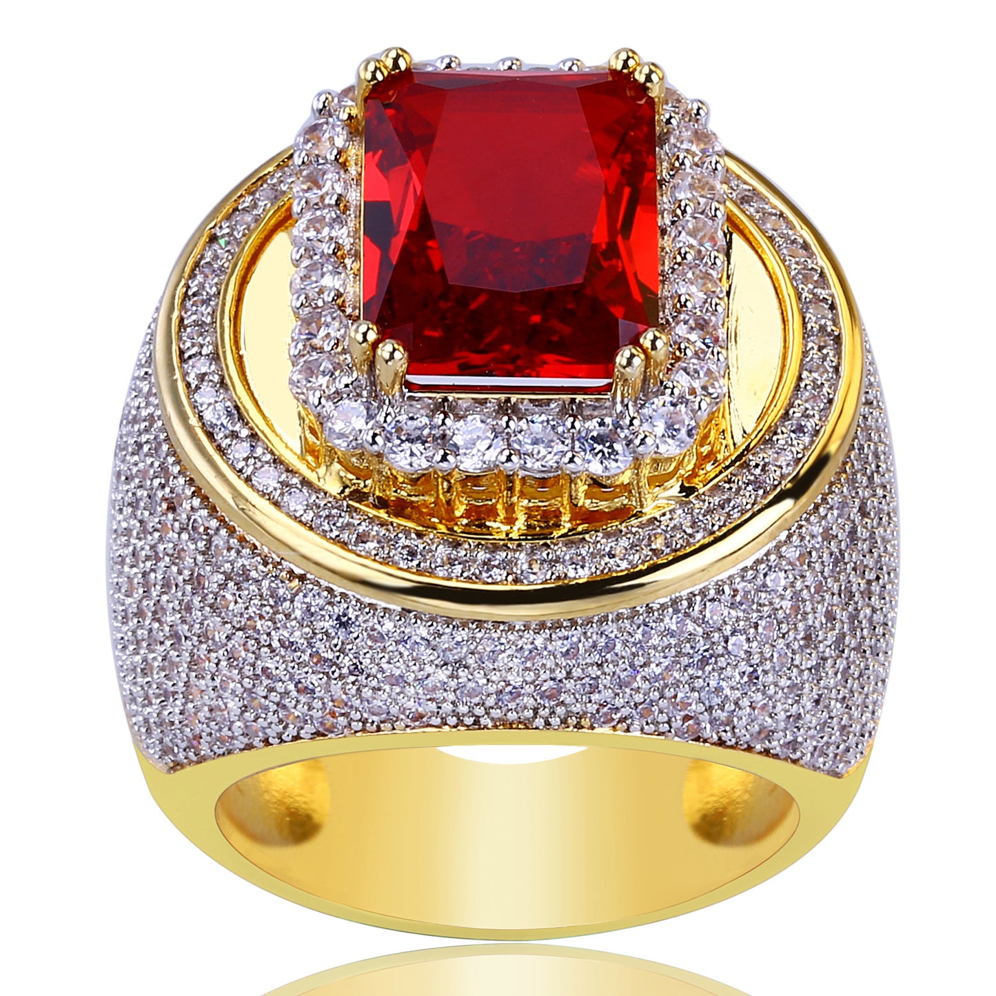 Men's Gold-plated Zircon Ruby Hip Hop Best Rings