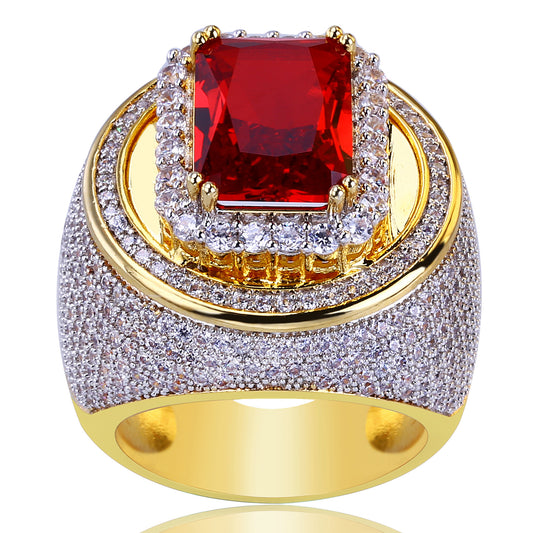 Men's Gold-plated Zircon Ruby Hip Hop Best Rings