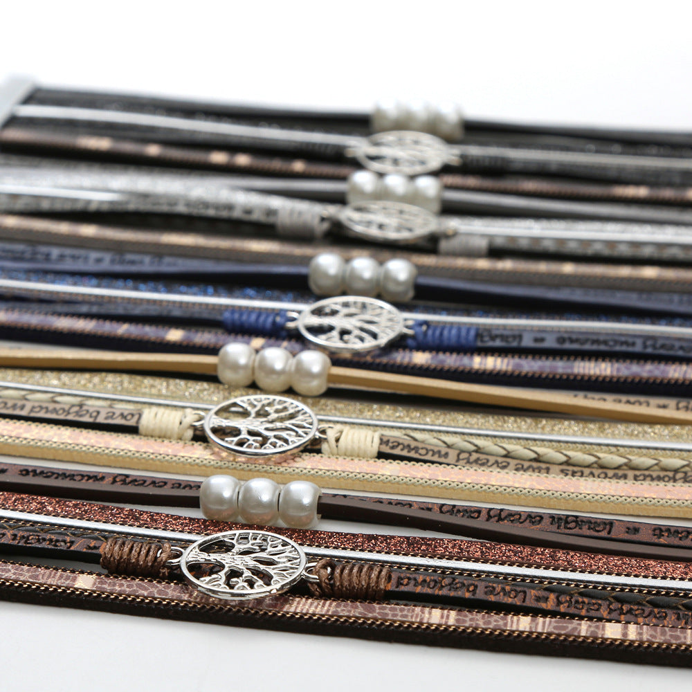 Leather Hand-woven Pearl Brace Lace Female Bracelets