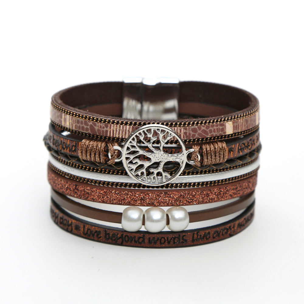Leather Hand-woven Pearl Brace Lace Female Bracelets