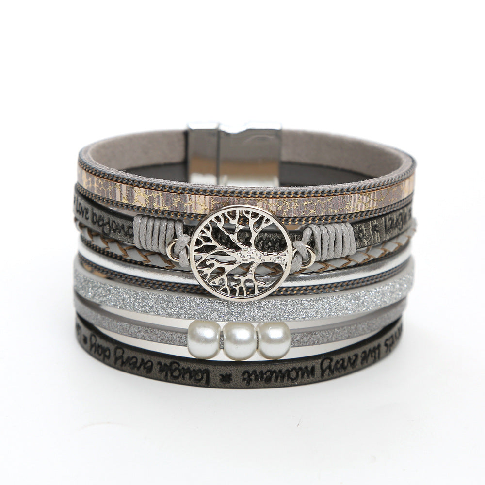 Leather Hand-woven Pearl Brace Lace Female Bracelets