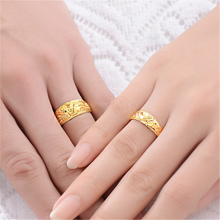 Women's & Men's Creative Dragon Phoenix Couple Smooth Gold-plated Rings