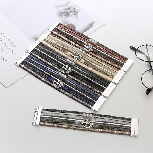 Leather Hand-woven Pearl Brace Lace Female Bracelets