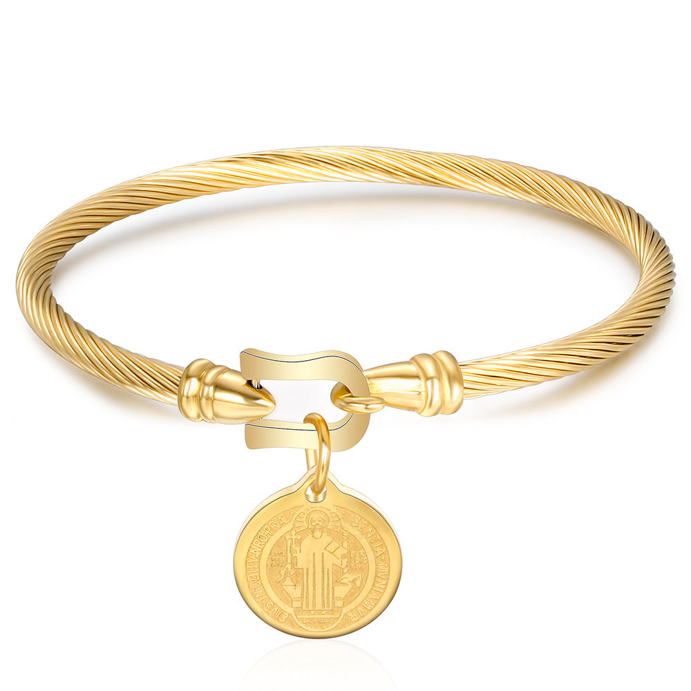 Women's Stainless Steel Round Vachette Clasp Jesus Bracelet