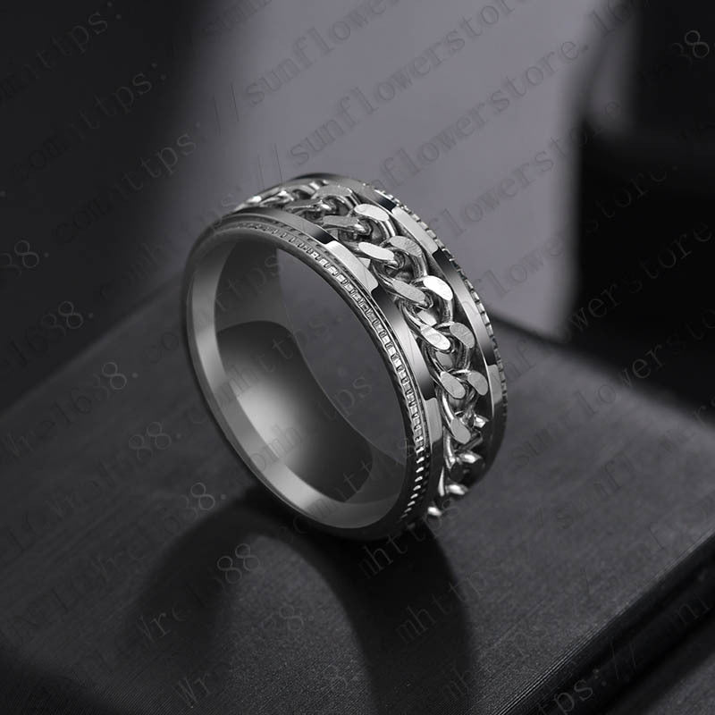 Men's Stainless Steel Rotating Decompression Chain Titanium Cool Rings