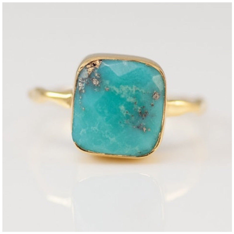 Hand Jewelry Simple Square Turquoise Gold-plated Rings
