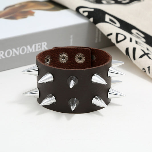 Men's Imitation Cowhide Punk Two-row Sharp Cone Bracelets