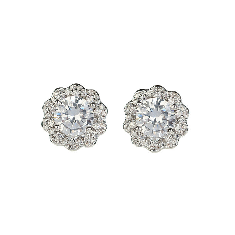Women's Fresh Flower Snowflake Diamond Fashion Crystal Small Cute Earrings