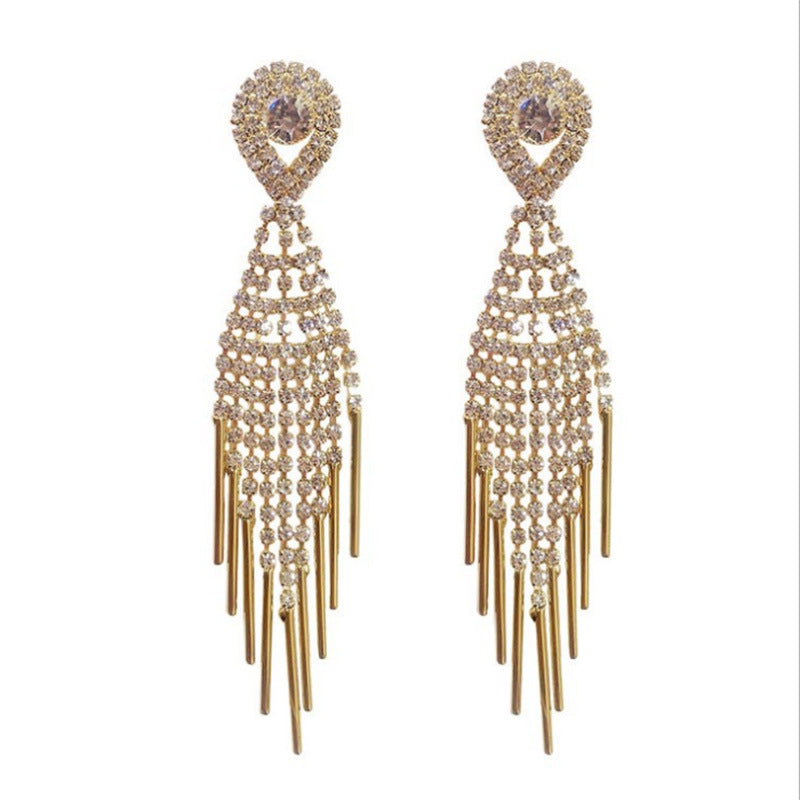 Women's Elegant Long Face Sier Needle Water Drop Tassel Super Earrings