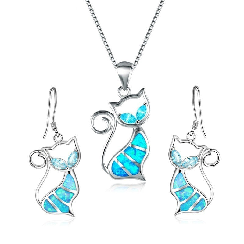 Creative Durable Opal Cat Little Ornament Necklaces
