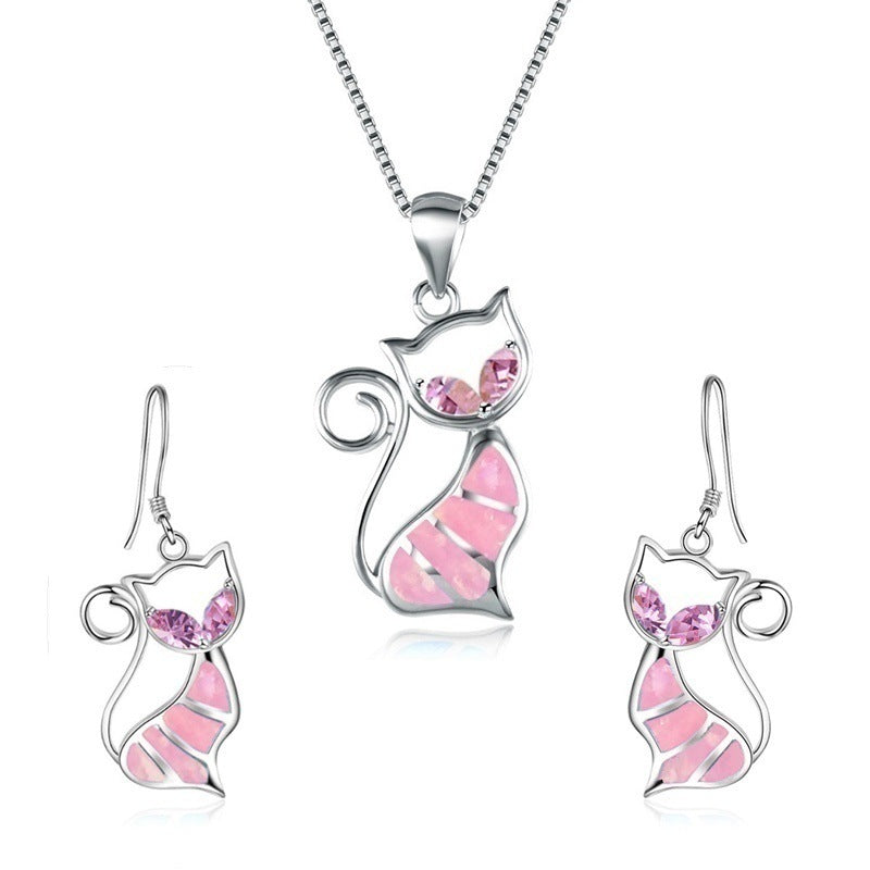 Creative Durable Opal Cat Little Ornament Necklaces