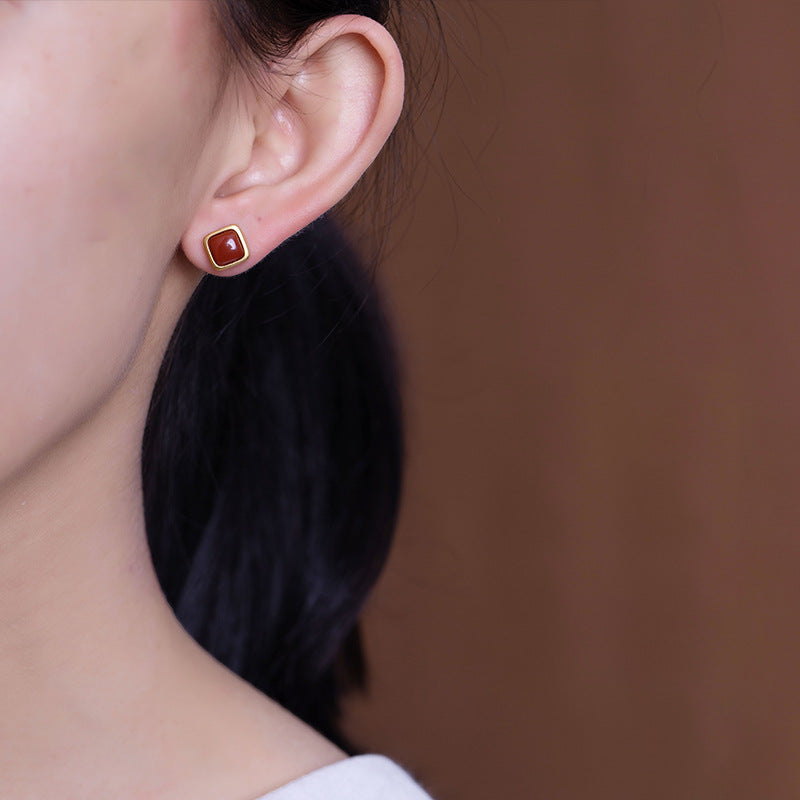 Sier Sterling Retro Personality Ladies Geometric Gold-plated Earrings