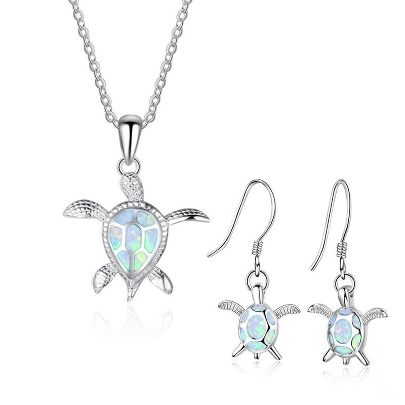 Trendy Cute Fashion Little Turtle Opal Necklaces