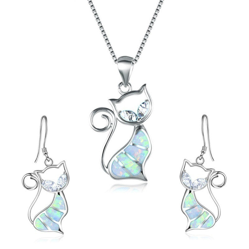 Creative Durable Opal Cat Little Ornament Necklaces
