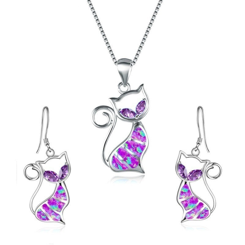 Creative Durable Opal Cat Little Ornament Necklaces