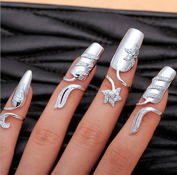 Women's Creative Open Nail For Refined Rhinestone Rings